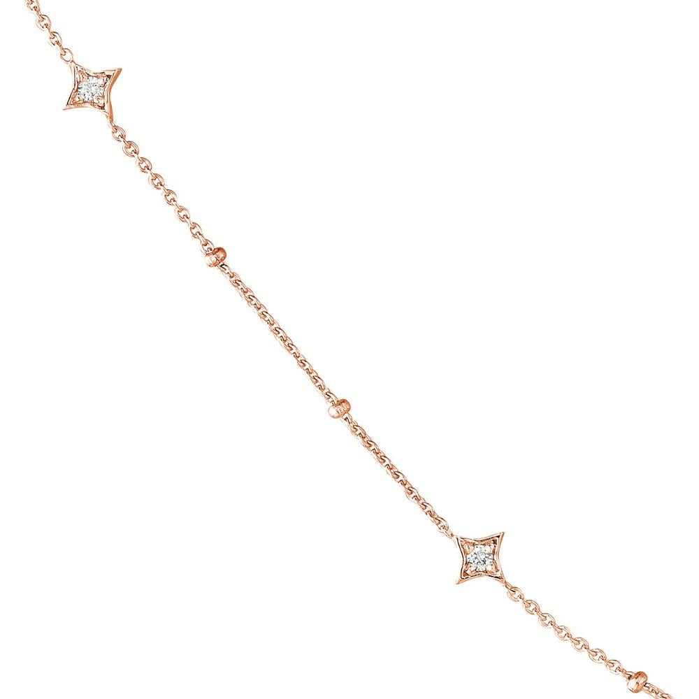 Olas d'Oro - 14K Rose Gold Adjustable Necklace with Diamond Star Bezels - 0.27 Carat Total Diamond Weight