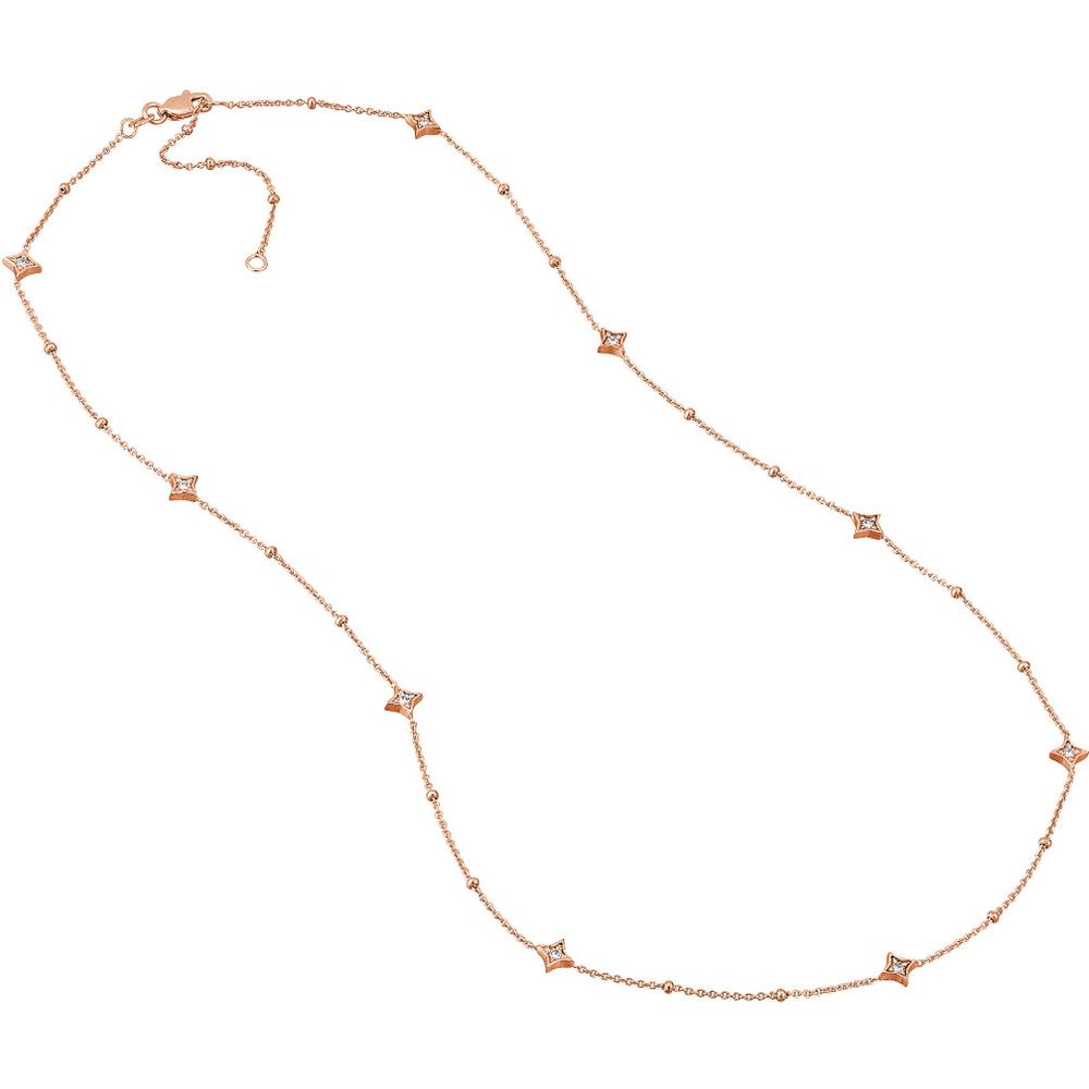 Olas d'Oro - 14K Rose Gold Adjustable Necklace with Diamond Star Bezels - 0.27 Carat Total Diamond Weight