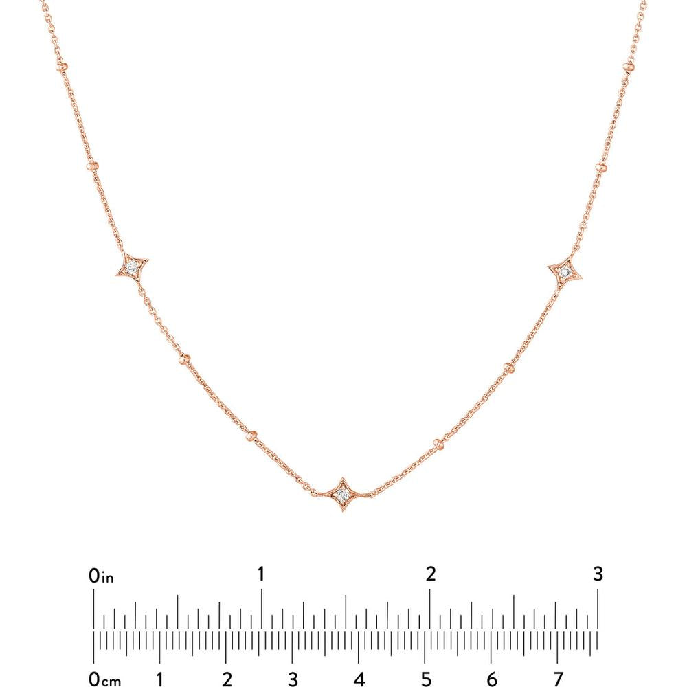 Olas d'Oro - 14K Rose Gold Adjustable Necklace with Diamond Star Bezels - 0.27 Carat Total Diamond Weight