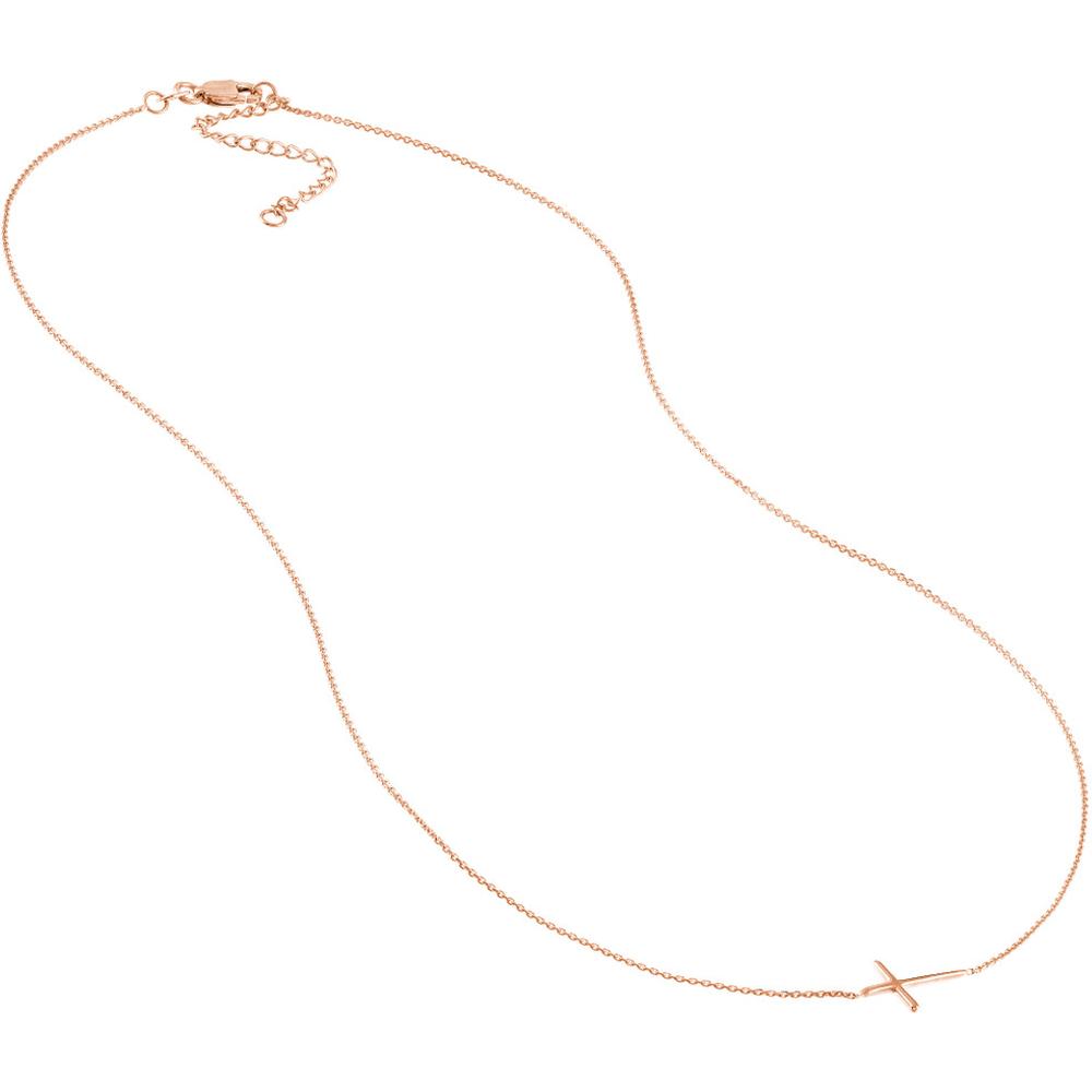 Olas d'Oro - 14K Rose Gold Adjustable Sideways Cross Pendant Necklace 1.79 Grams