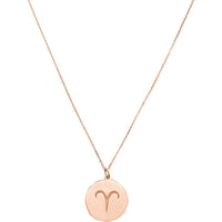 Olas d'Oro - 14K Rose Gold Aries Organic Disc Pendant Necklace with Ram Symbol Engraving
