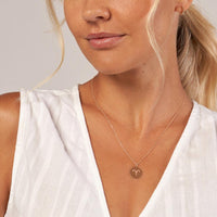 Olas d'Oro - 14K Rose Gold Aries Organic Disc Pendant Necklace with Ram Symbol Engraving