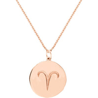 Olas d'Oro - 14K Rose Gold Aries Organic Disc Pendant Necklace with Ram Symbol Engraving