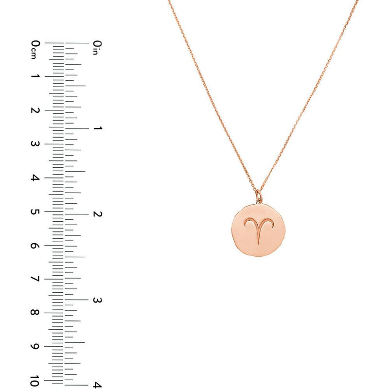 Olas d'Oro - 14K Rose Gold Aries Organic Disc Pendant Necklace with Ram Symbol Engraving
