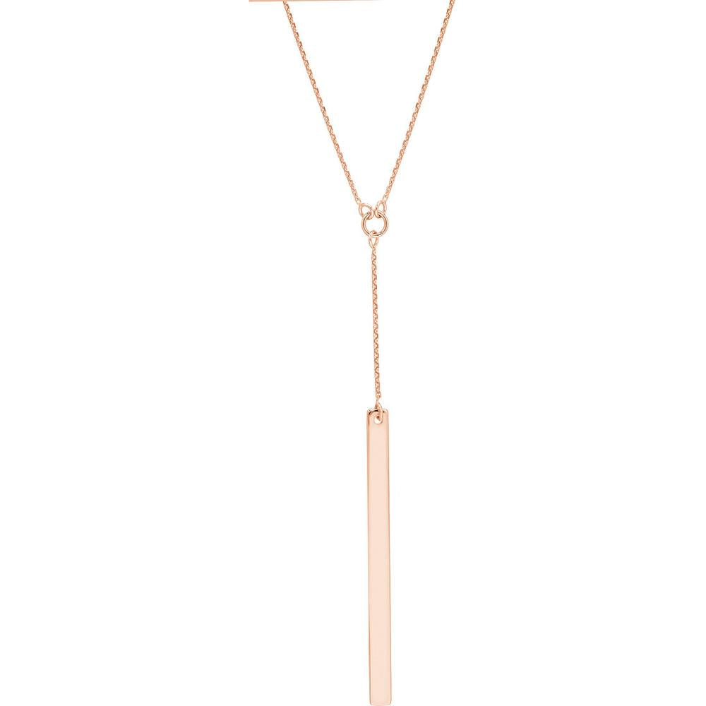 Olas d'Oro - 14K Rose Gold Bar Lariat Adjustable Necklace with Personalized Engraving - 2.85g