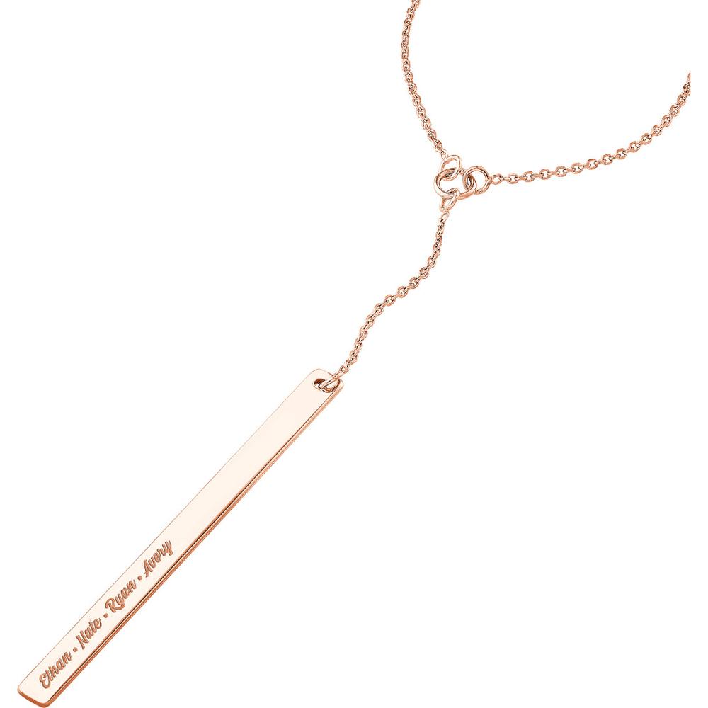 Olas d'Oro - 14K Rose Gold Bar Lariat Adjustable Necklace with Personalized Engraving - 2.85g
