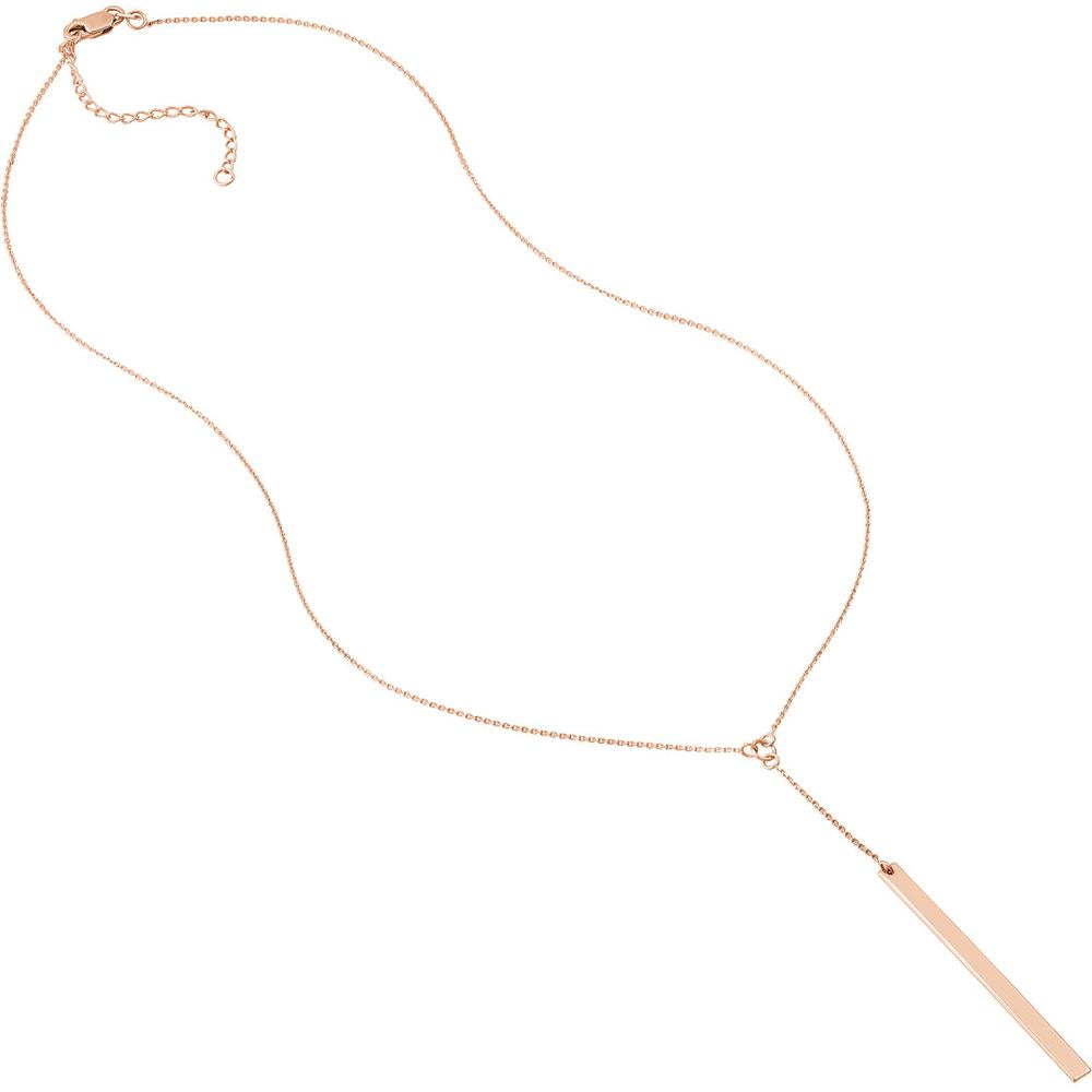 Olas d'Oro - 14K Rose Gold Bar Lariat Adjustable Necklace with Personalized Engraving - 2.85g