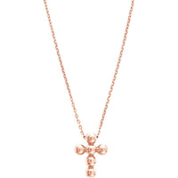 Olas d'Oro - 14K Rose Gold Beaded Mini Cross Adjustable Necklace - 2.59 Grams