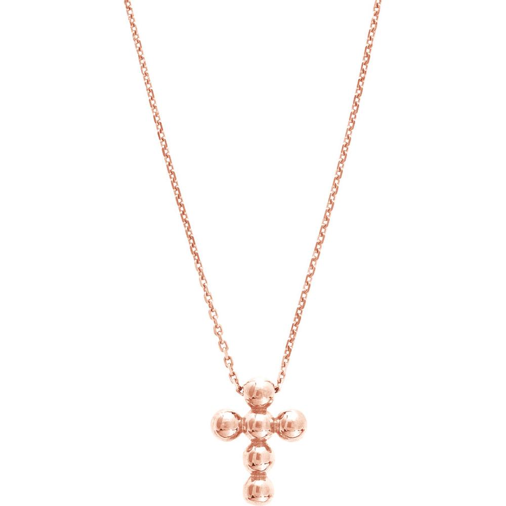 Olas d'Oro - 14K Rose Gold Beaded Mini Cross Adjustable Necklace - 2.59 Grams