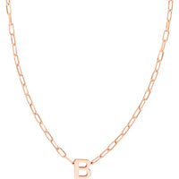 Olas d'Oro - 14K Rose Gold Block Initial Paper Clip Necklace - Adjustable 16-18" Length