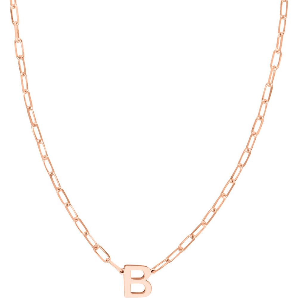 Olas d'Oro - 14K Rose Gold Block Initial Paper Clip Necklace - Adjustable 16-18" Length