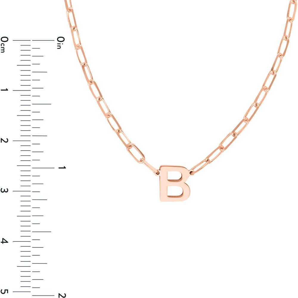 Olas d'Oro - 14K Rose Gold Block Initial Paper Clip Necklace - Adjustable 16-18" Length