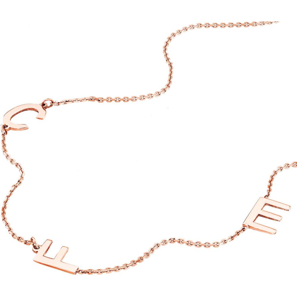 Olas d'Oro - 14K Rose Gold Block Initials Station Necklace for Women