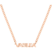 Olas d'Oro - 14K Rose Gold Block Nameplate Curb Chain Necklace - 5mm Block Font with Lobster Clasp - 6.90 Grams