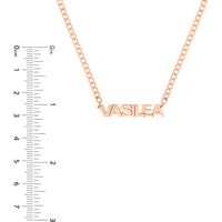Olas d'Oro - 14K Rose Gold Block Nameplate Curb Chain Necklace - 5mm Block Font with Lobster Clasp - 6.90 Grams