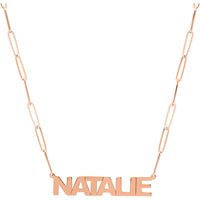 Olas d'Oro - 14K Rose Gold Block Nameplate Paper Clip Necklace - 6mm Nameplate on 2.6mm Chain