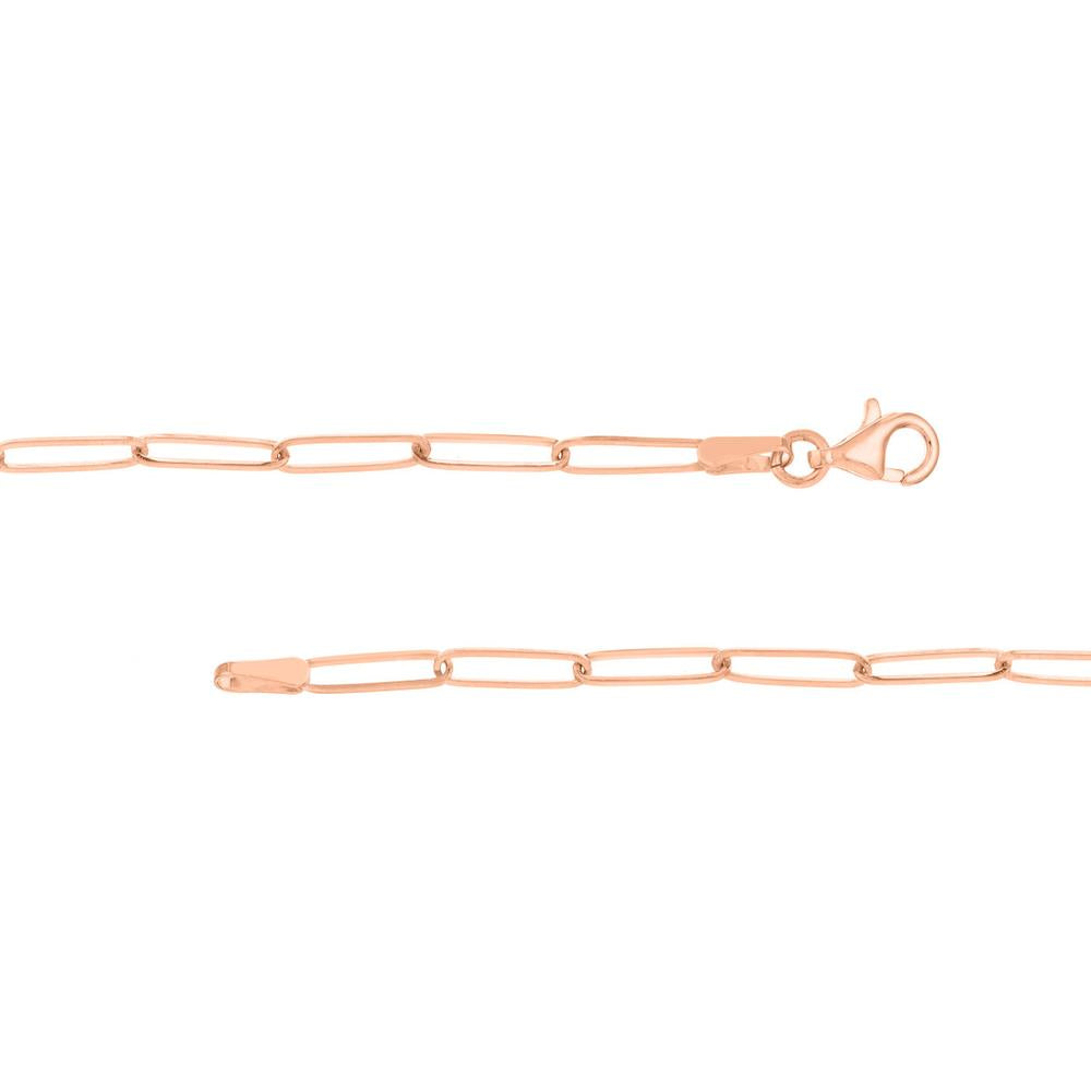 Olas d'Oro - 14K Rose Gold Block Nameplate Paper Clip Necklace - 6mm Nameplate on 2.6mm Chain