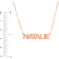 Olas d'Oro - 14K Rose Gold Block Nameplate Paper Clip Necklace - 6mm Nameplate on 2.6mm Chain