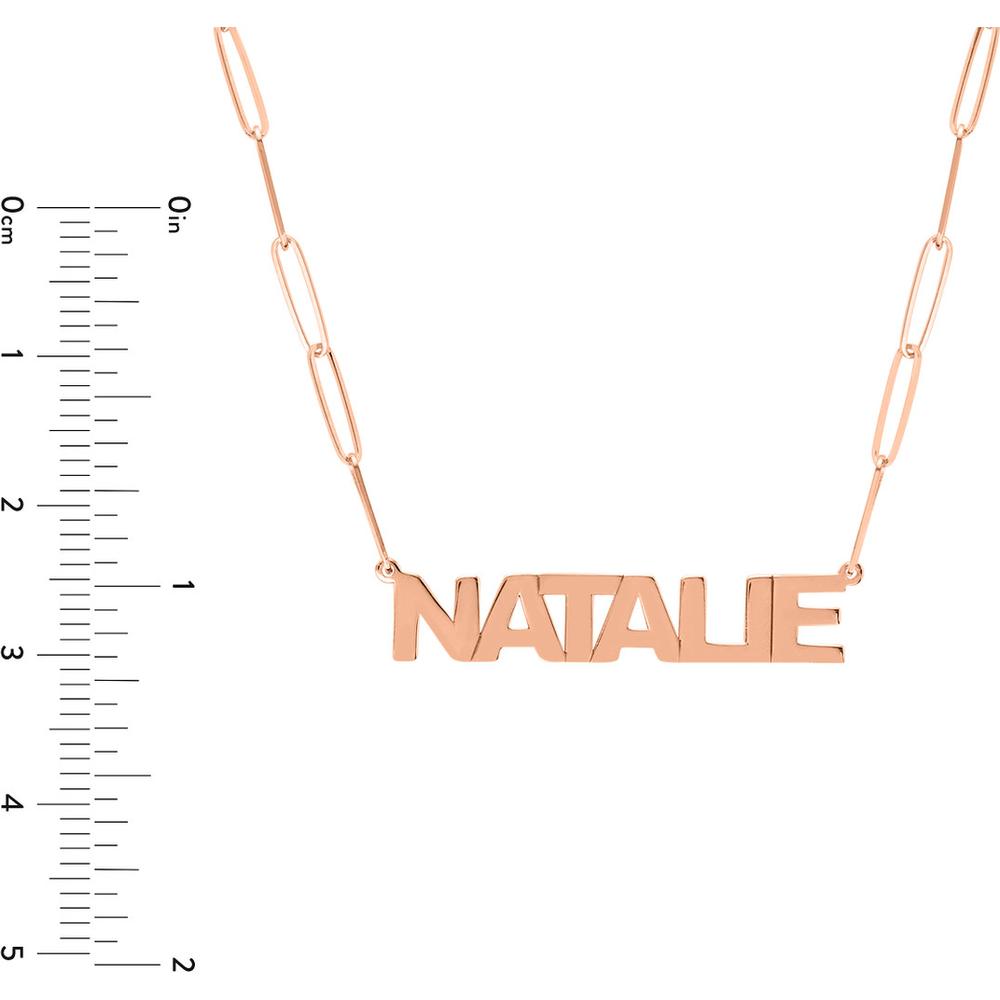 Olas d'Oro - 14K Rose Gold Block Nameplate Paper Clip Necklace - 6mm Nameplate on 2.6mm Chain