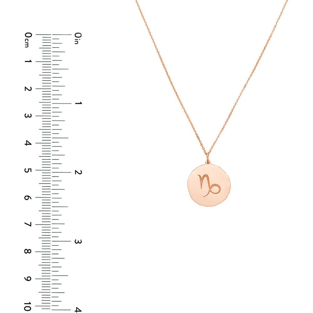 Olas d'Oro - 14K Rose Gold Capricorn Zodiac Disc Pendant Necklace - 2.90 Grams