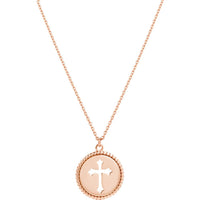 Olas d'Oro - 14K Rose Gold Cross Cutout Beaded Medallion Pendant Necklace