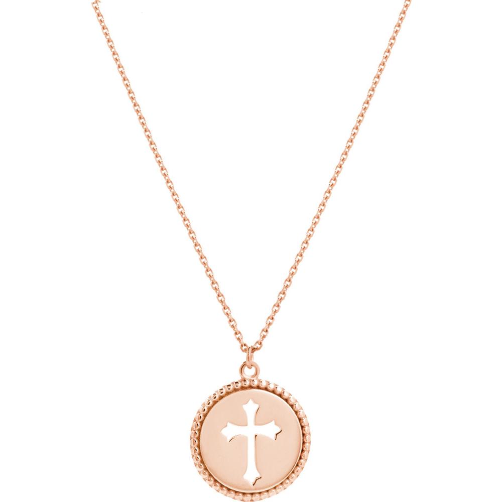 Olas d'Oro - 14K Rose Gold Cross Cutout Beaded Medallion Pendant Necklace