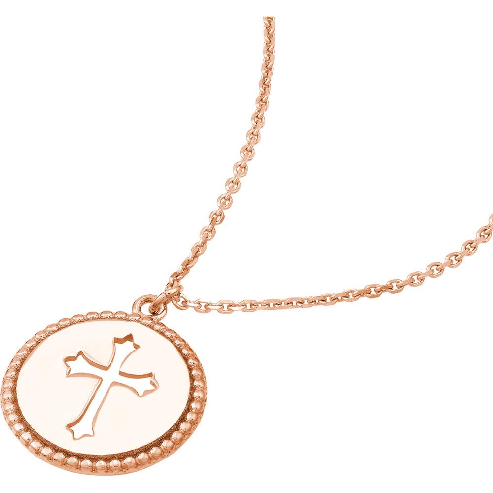 Olas d'Oro - 14K Rose Gold Cross Cutout Beaded Medallion Pendant Necklace