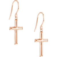 Olas d'Oro - 14K Rose Gold Cross Dangle Earrings with Fish Hook Closure - 1.55 Grams Total Weight