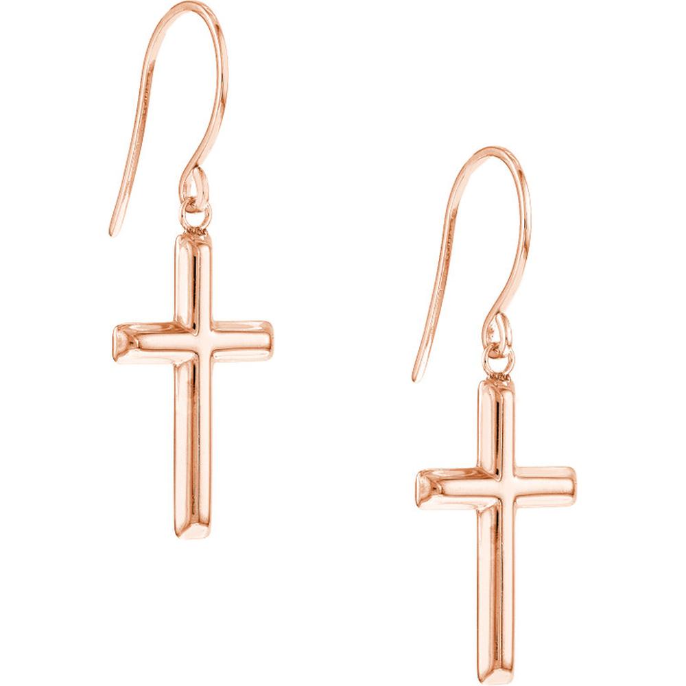 Olas d'Oro - 14K Rose Gold Cross Dangle Earrings with Fish Hook Closure - 1.55 Grams Total Weight