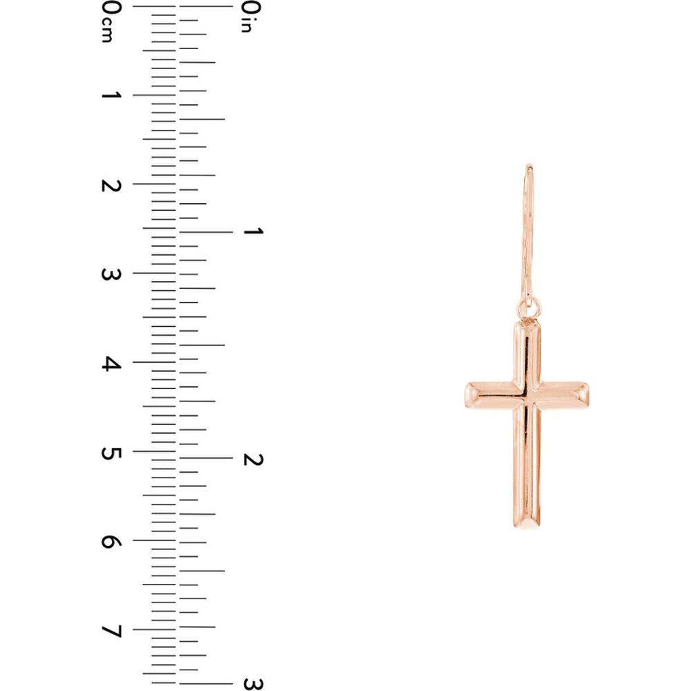 Olas d'Oro - 14K Rose Gold Cross Dangle Earrings with Fish Hook Closure - 1.55 Grams Total Weight