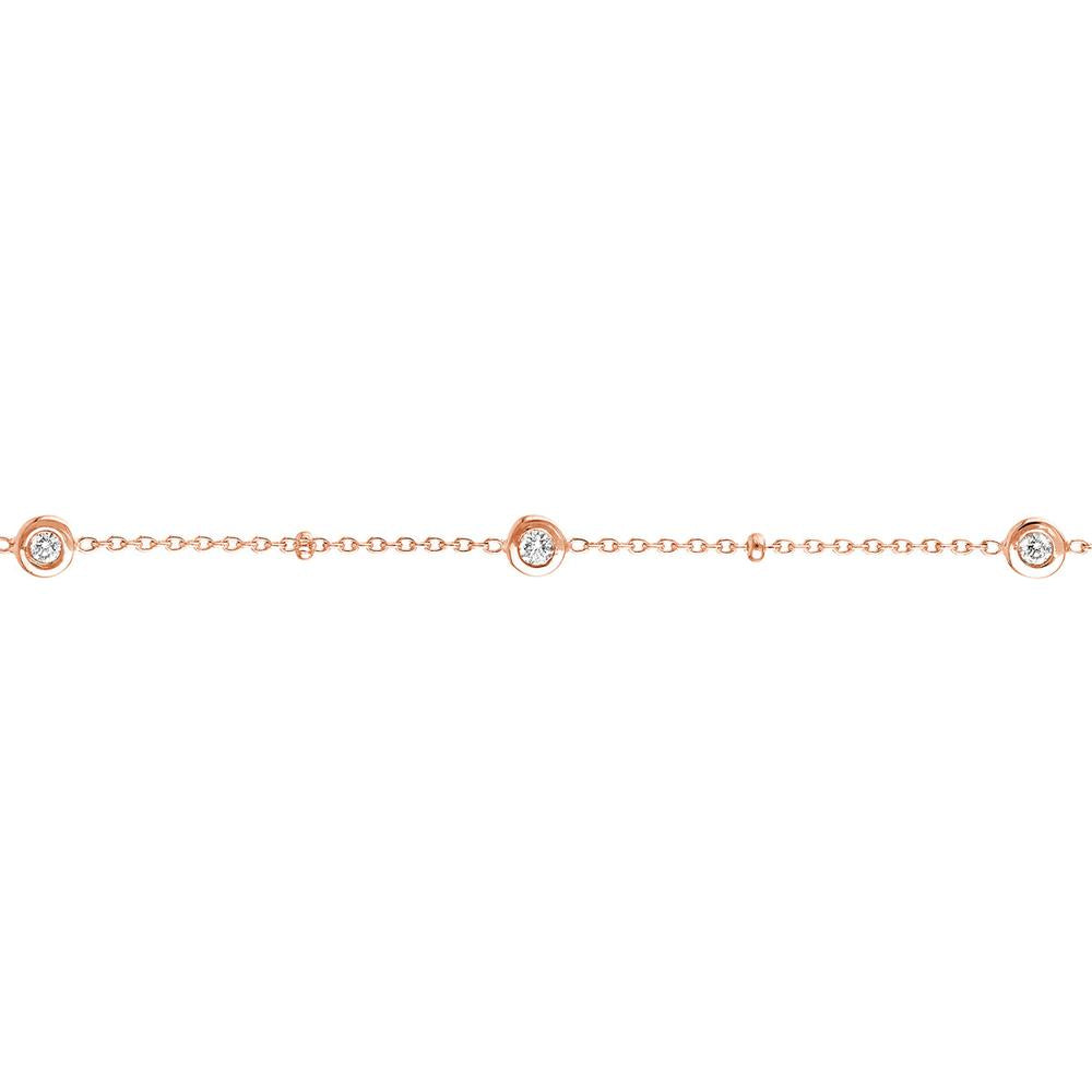 Olas d'Oro - 14K Rose Gold Diamond Bezel and Bead Adjustable Bracelet with 1/8 Carat Total Diamond Weight