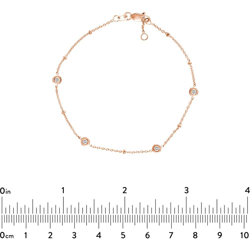 Olas d'Oro - 14K Rose Gold Diamond Bezel and Bead Adjustable Bracelet with 1/8 Carat Total Diamond Weight