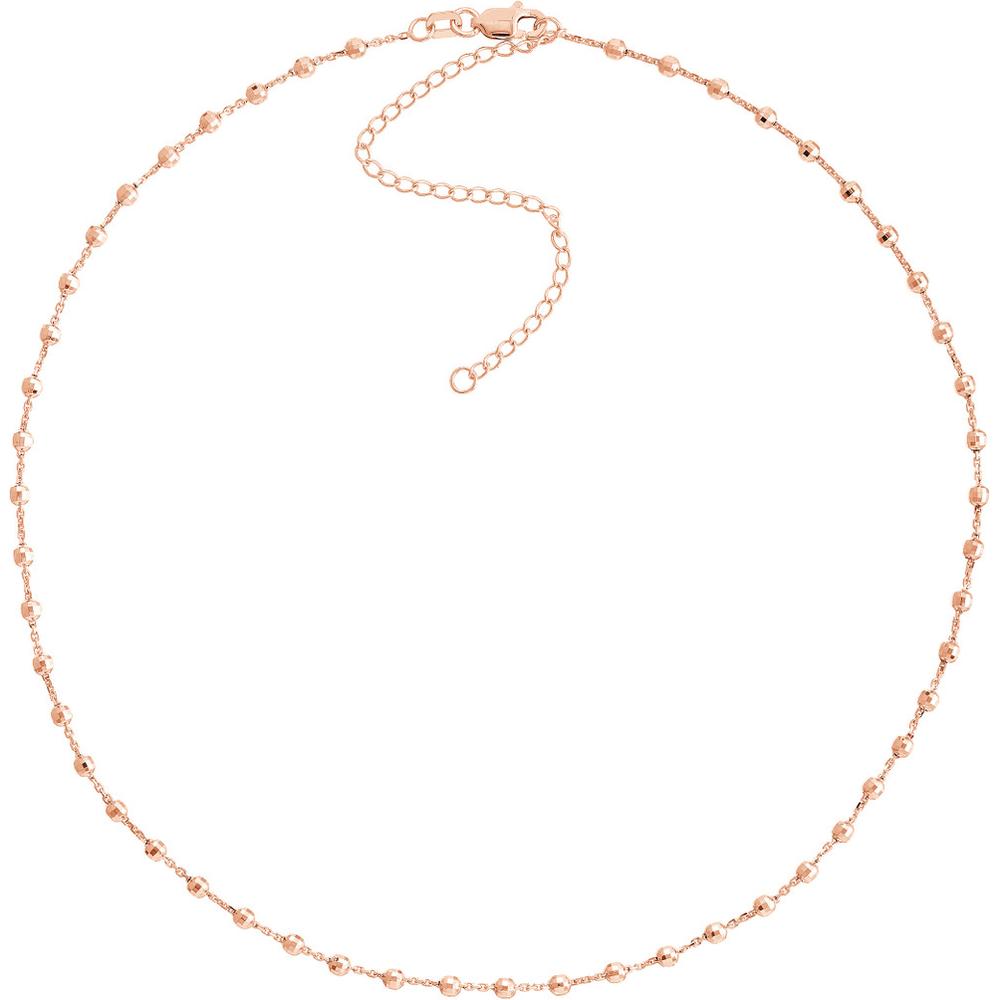 Olas d'Oro - 14K Rose Gold Diamond-Cut Bead Station Choker Chain Adjustable from 13 to 16 Inches