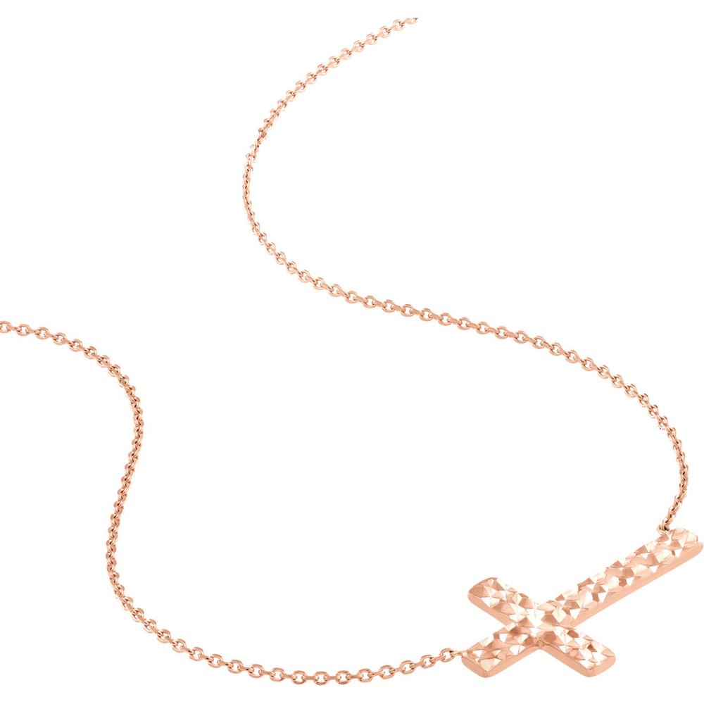 Olas d'Oro - 14K Rose Gold Diamond-Cut Sideways Cross Adjustable Necklace