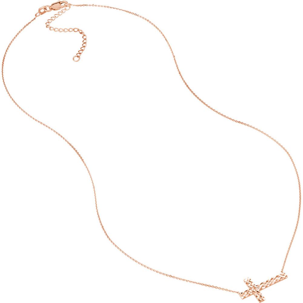 Olas d'Oro - 14K Rose Gold Diamond-Cut Sideways Cross Adjustable Necklace