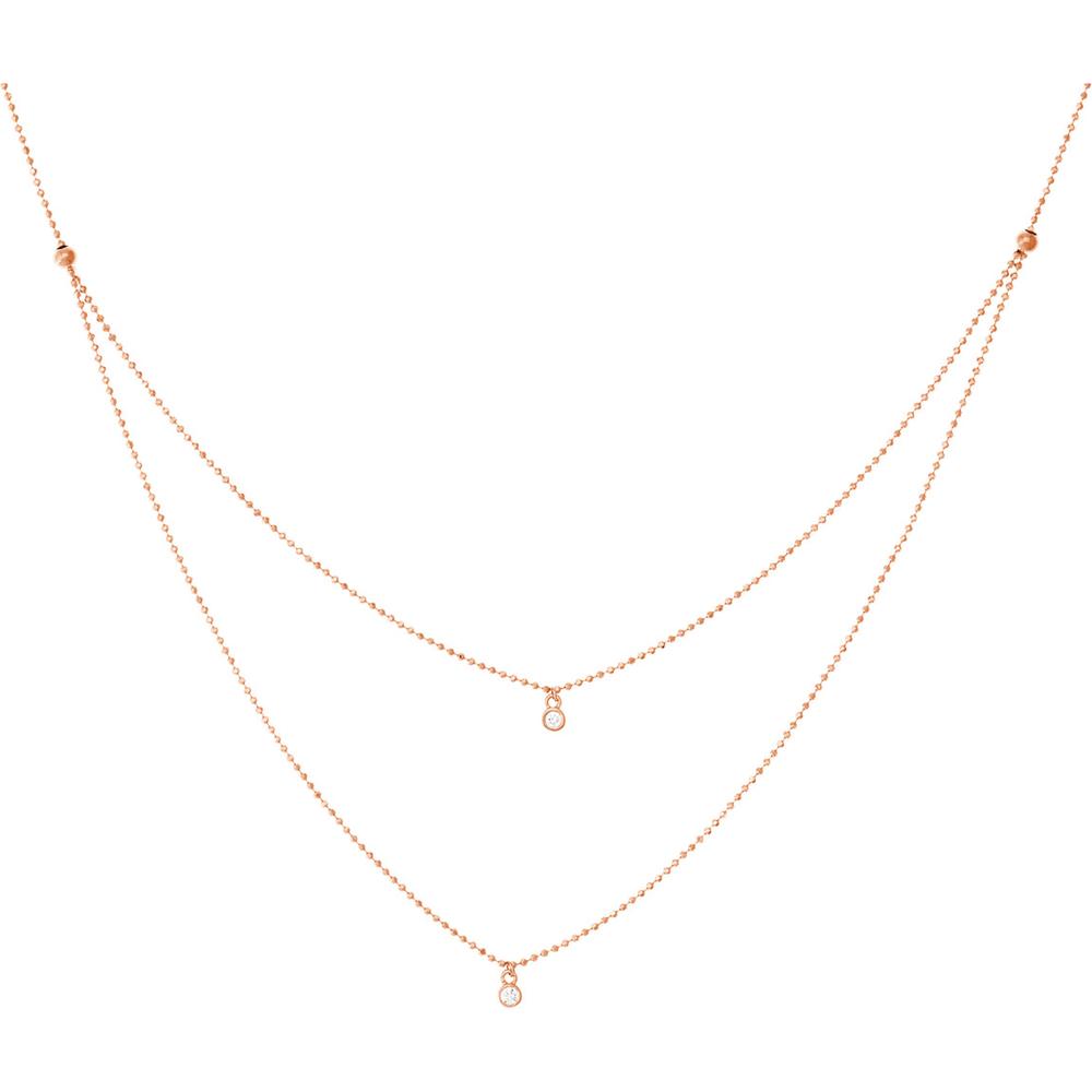 Olas d'Oro - 14K Rose Gold Diamond Drops Necklace with Bezel-Set Diamonds - 0.06 Carat Total Diamond Weight