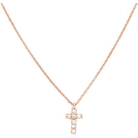 Olas d'Oro - 14K Rose Gold Diamond Mini Cross Necklace - 0.06 Carat Total Diamond Weight