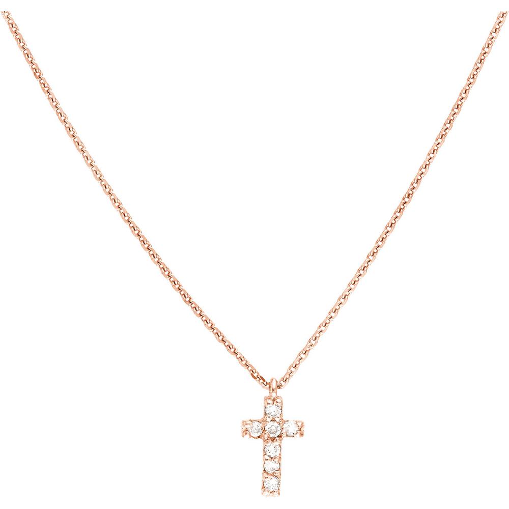 Olas d'Oro - 14K Rose Gold Diamond Mini Cross Necklace - 0.06 Carat Total Diamond Weight