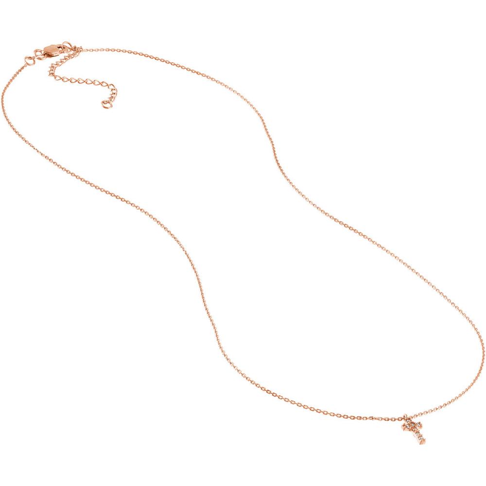 Olas d'Oro - 14K Rose Gold Diamond Mini Cross Necklace - 0.06 Carat Total Diamond Weight