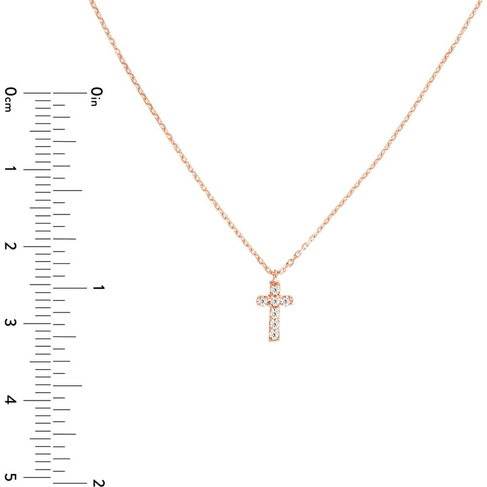 Olas d'Oro - 14K Rose Gold Diamond Mini Cross Necklace - 0.06 Carat Total Diamond Weight