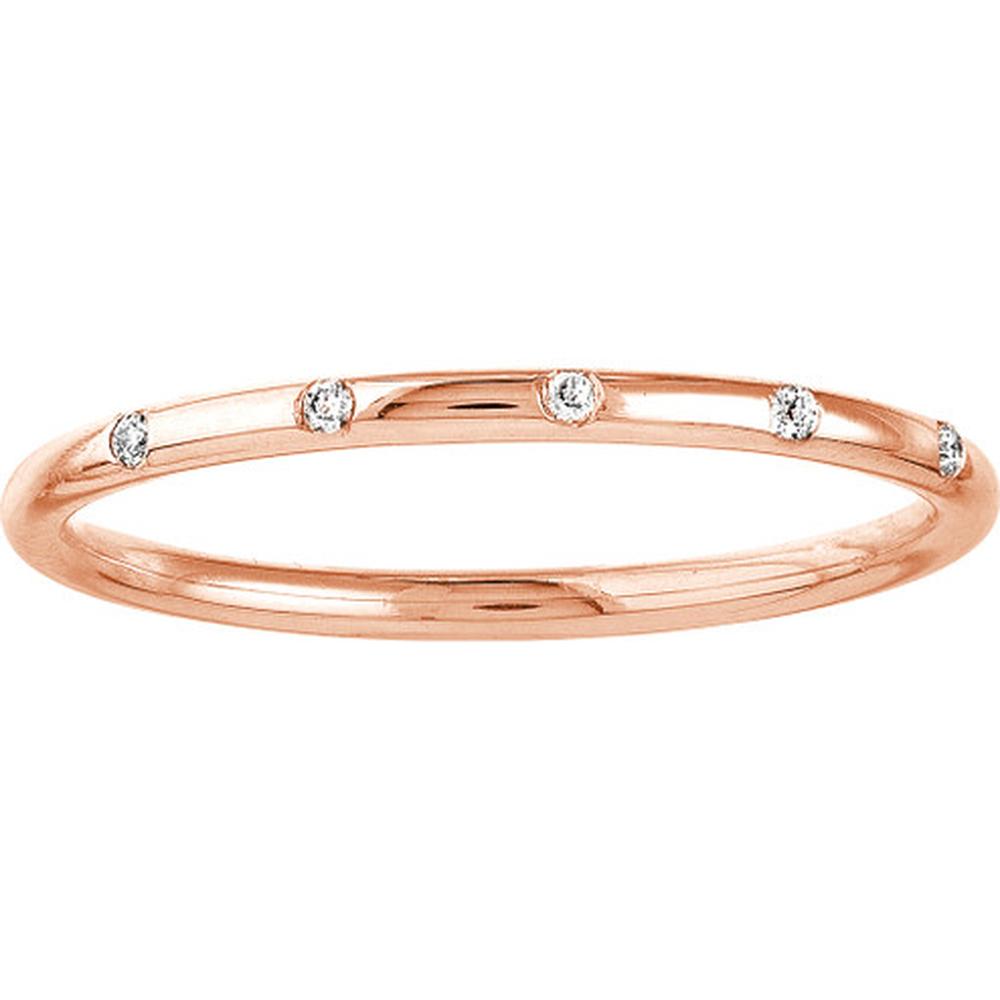 Olas d'Oro - 14K Rose Gold Diamond Stations Thin Band Ring - 0.03 Carat Total Diamond Weight