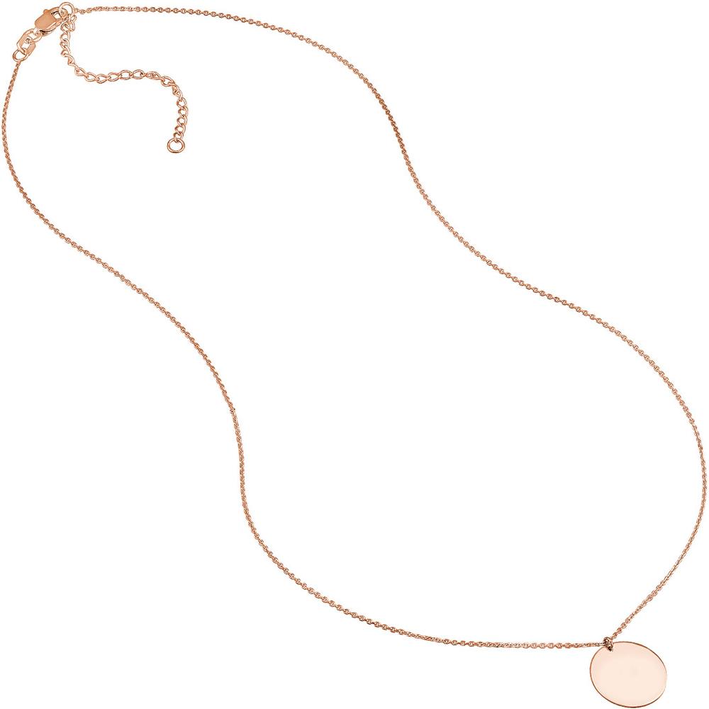 Olas d'Oro - 14K Rose Gold Engravable Disc Pendant Necklace - Adjustable 16-18 Inch Chain, 2.40 Grams Weight
