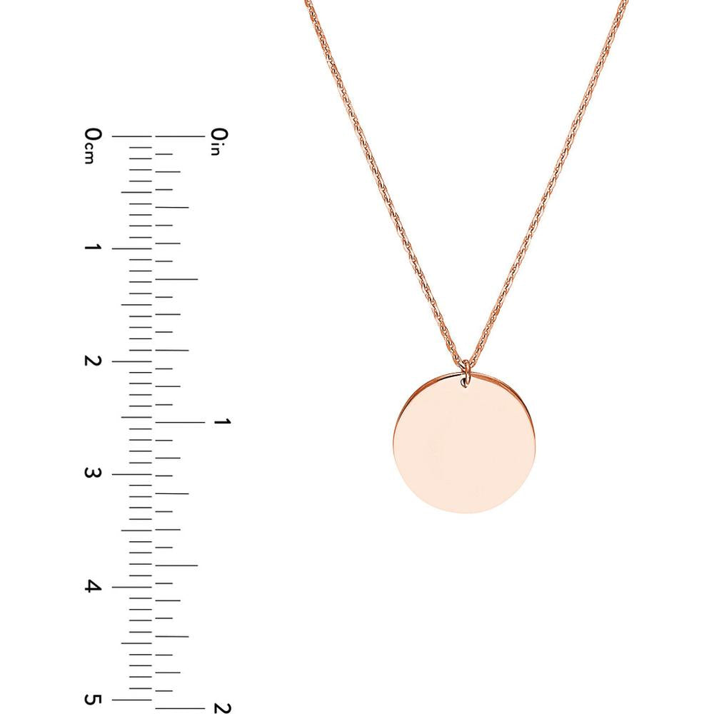 Olas d'Oro - 14K Rose Gold Engravable Disc Pendant Necklace - Adjustable 16-18 Inch Chain, 2.40 Grams Weight