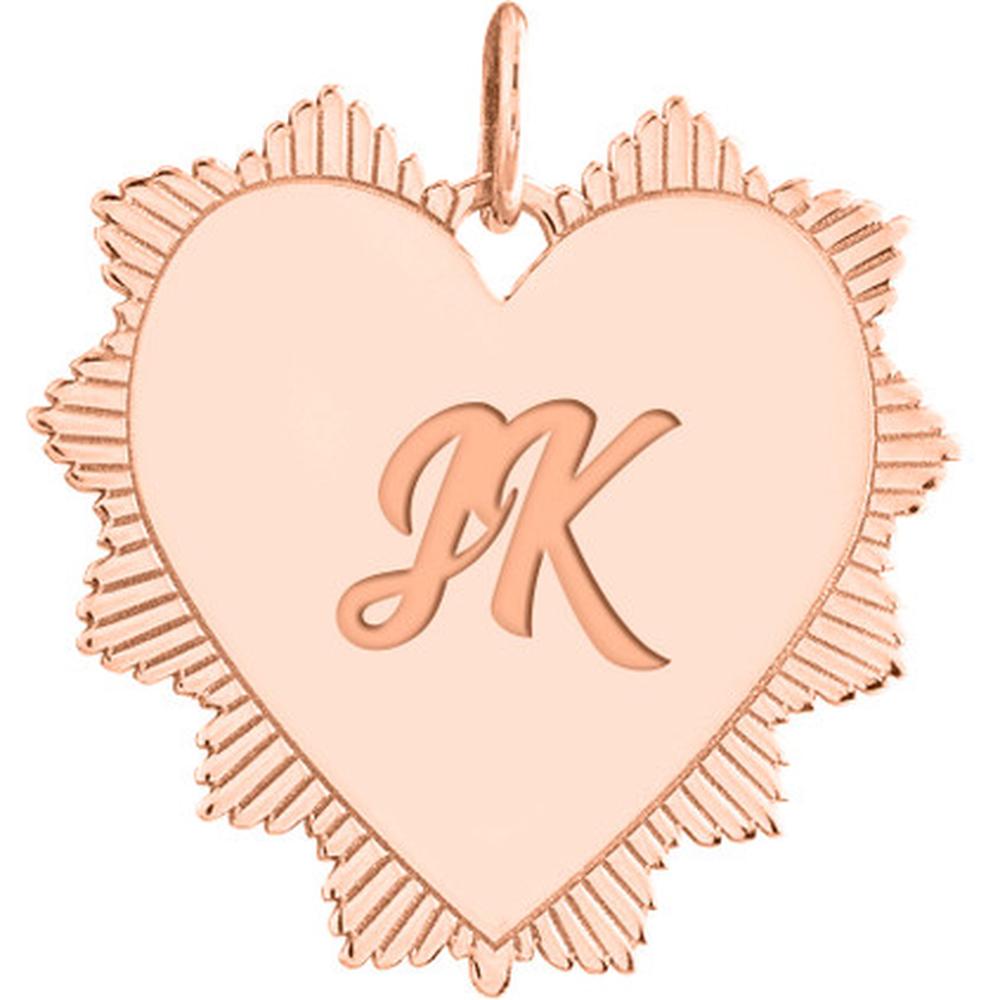 Olas d'Oro - 14K Rose Gold Engravable Spike Heart Pendant - 1.95 Grams