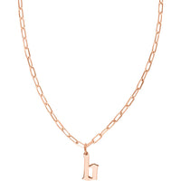 Olas d'Oro - 14K Rose Gold Gothic Initial Paper Clip Necklace - Adjustable 16-18 Inches