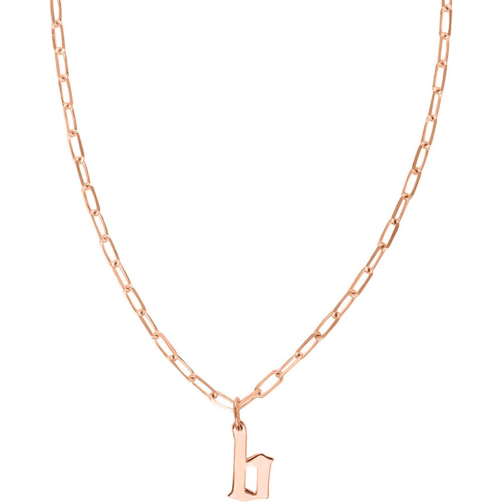 14k Gold Paper Clip Initial Necklace Olas D'Oro 14K Rose Gold