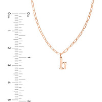 Olas d'Oro - 14K Rose Gold Gothic Initial Paper Clip Necklace - Adjustable 16-18 Inches