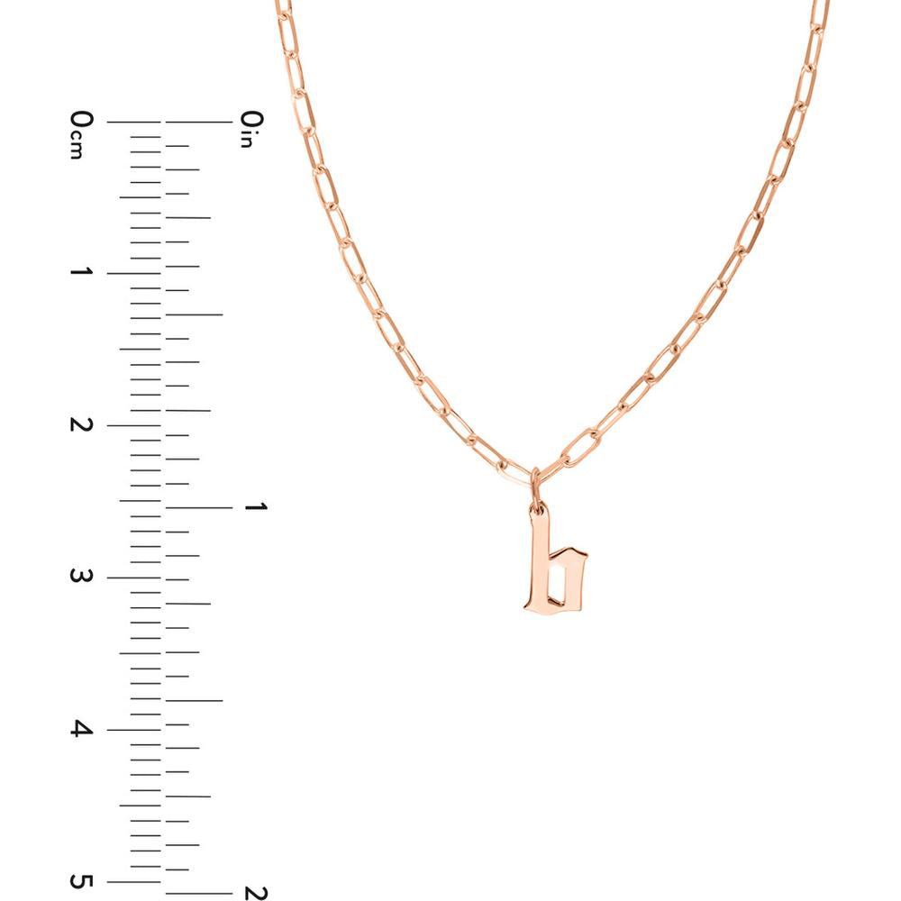 Olas d'Oro - 14K Rose Gold Gothic Initial Paper Clip Necklace - Adjustable 16-18 Inches