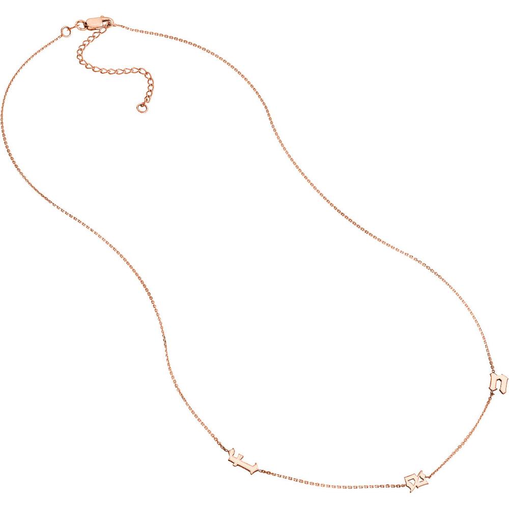 Olas d'Oro - 14K Rose Gold Gothic Initial Station Necklace - Adjustable 2-Inch Chain