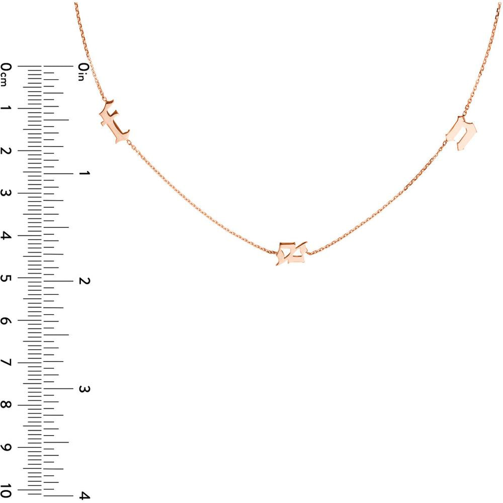 Olas d'Oro - 14K Rose Gold Gothic Initial Station Necklace - Adjustable 2-Inch Chain